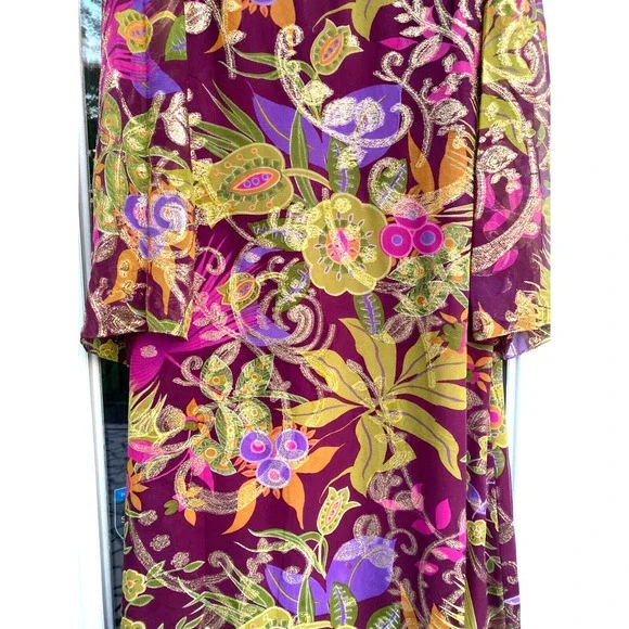 Garfinckel's Washington Stunning 1960'sVintage Multicolor ,gold sheen Maxi dress - Picture 4 of 9